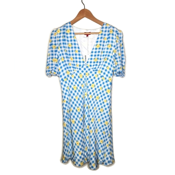 STAUD Milla Mini Dress in Gingham Daisy Plaid Size 12 New With Tags - Picture 3 of 8